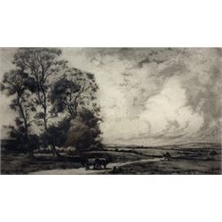 Charles Henry Baskett (British 1872-1953): 'The Road to the Uplands', black and white aquatint signed and titled 20cm x 35cm