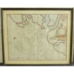  After Greenvile Collins (British 1643-1694): 'Harwich Woodbridge and Handfordwater with the Sands from the Nazeland and to Hosely Bay', hand-coloured sea chart pub. 1686, dedicated to Samuel Pepys 52cm x 64cm  