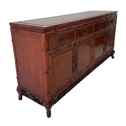 Chinese rosewood sideboard, the rectangular top over four drawers opening to reveal one adjustable shelf, raised on cabriole supports 