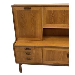 G-Plan - mid-20th century 'Sierra' teak highboard or wall unit, fitted with fall-front and assorted cupboards and drawers