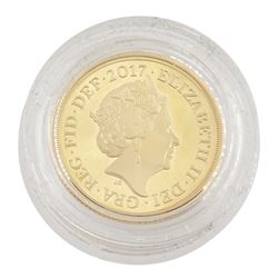 Queen Elizabeth II 2017 gold proof piedfort sovereign coin, cased with certificate 
