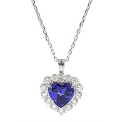 18ct white gold heart shaped tanzanite and round brilliant cut diamond pendant necklace, stamped 750, tanzanite approx 4.75 carat, total diamond weight approx 1.50 carat