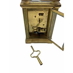 Early 20th century Anglaise cased eight-day timepiece carriage clock with a lever platform escapement, balance timing screws, white enamel dial inscribed 
