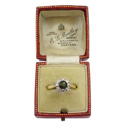 18ct gold green tourmaline and diamond cluster ring, Birmingham 1974