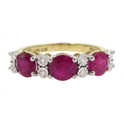 9ct gold round ruby and diamond ring, stamped 375, total ruby weight approx 2.10 carat