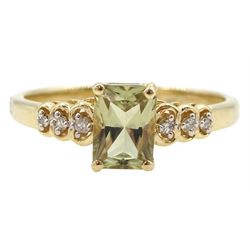 9ct gold princess cut csarite ring, with pierced heart design diamond set shoulders, hallmarked 