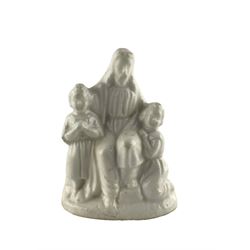19th century small glazed pottery model of Jesus and two Children, unmarked H7cm