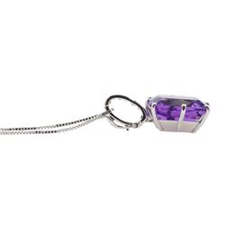 18ct white gold square cut amethyst and diamond diamond pendant necklace, stamped 750