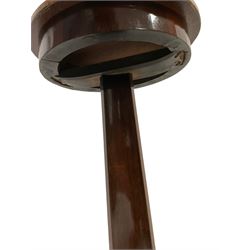 19th century rosewood occasional table, the circular top over tricorn base, raised on turned feet