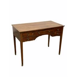 William IV mahogany side table, fitted with five drawers with ebonised string inlay, raised on square tapered supports with brass castors W100cm