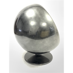 Timothy Oulton - 'Ball Chair' silvered finish swivelling on circular base, leather interior with seat cushion, design after Eero Aarnio's, H124cm, W106cm