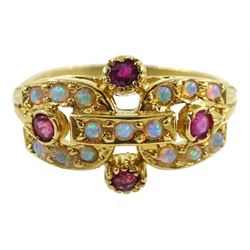 Silver-gilt opal and garnet ring, stamped Sil