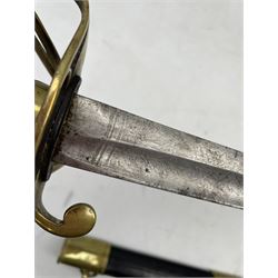 Victorian army officers sword with brass hilt, wire wound grip and brass mounted leather scabbard 