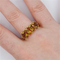 9ct gold five stone oval cut citrine ring, hallmarked