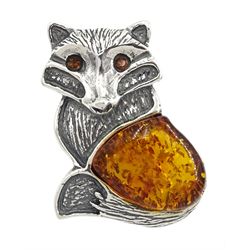 Silver Baltic amber fox brooch, stamped 925 