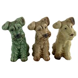Group of Sylvac dogs comprising three Terrier Dogs no. 1378, two standing Terriers no. 72, two Mac Dogs no. 1205 and others (9)