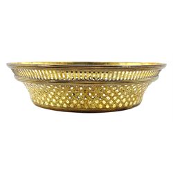 Victorian silver gilt oval basket with pierced and reeded sides 26cm x 23cm x 7cm London 1870 Maker Barnard & Sons. 23.4oz  Provenance:  3rd Earl of Feversham
