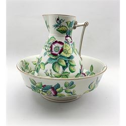Victorian ewer and basin by Thomas Booth decorated in the 'Sylvan' pattern, height of ewer 32cm