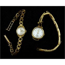 Rotary 9ct gold ladies manual wind bracelet wristwatch, hallmarked and an Avia 9ct gold wristwatch, on gold-plated expanding strap