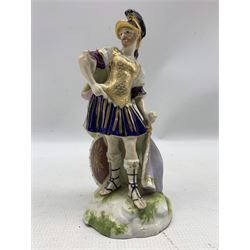 Early 19th century Derby figure of Mars modelled as a centurion with shiels and on a naturalistic domed base, H19cm
