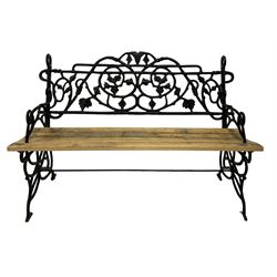 Garden bench, the cast iron back and sides over wooden slatted seat