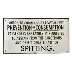 Cast iron London Brighton & South Coast Railway prevention of consumption and spitting sign, L29cm
