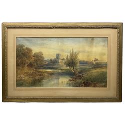 Frederick William Booty (British 1840-1924): River before Church, watercolour signed and dated 1890, 37cm x 68cm