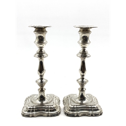  Pair of silver candlesticks with baluster stems and stepped square bases H24cm, Sheffield 1907 Maker Fordham and Faulkner  