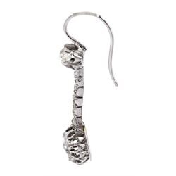 Pair of early 20th century white gold and silver old cut diamond pendant earrings, total diamond weight approx 1.30 carat