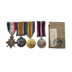 Group of three World War 1 medals to Pte J H Hodgson, Royal Marines, Deal 13597-S,  War Medal, Victory Medal and 1914-15 Star and 1939-45 War Medal in box of issue