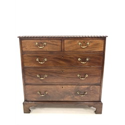 Early 19th century mahogany chest of drawers, with gadroon moulded edge over two short and three long graduated drawers, with brass drop handles, raised on bracket supports, 95cm, H94cm, D50cm