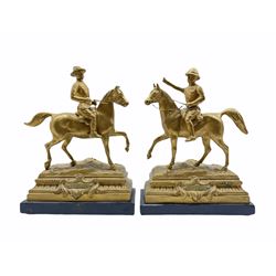 Pair of gilt spelter military figures: General Roberts V.C and General Baden-Powell, on rectangular ebonised plinths, H30cm x W23cm 