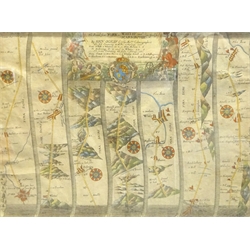 17th century John Ogilby (1600-1676) strip map 'The Roads from York to Whitby and Scarborough' pub. 1675, hand coloured 33cm x 44cm