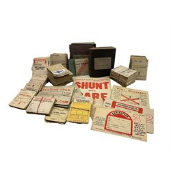 Box containing a large quantity of railway wagon labels including Explosives, Livestock, Shunt with Care etc, parcel delivery books etc