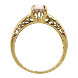 9ct gold oval opal ring with diamond set shoulders, hallmarked 