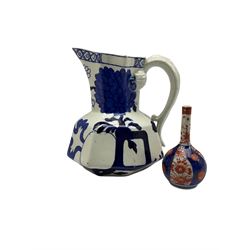 Davenport ironstone serpentine jug together with long necked Japanese imari vase max H18cm