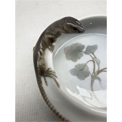 Royal Copenhagen bowl with modelled lizard, the centre painted with flowers, No.37/25, modelled by Andrea Petersen D21cm
