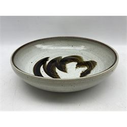 David Lloyd Jones (British 1928-1994): Large 1960s studio pottery bowl with stylized glaze, double mark, D40cm