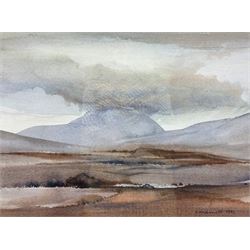 David Marriott (British contemporary): 'Jura and Beinn An Oir', watercolour signed and dated 1991 together with English School (20th century): Lake with Rowing Boat, watercolour signed indistinctly max 27cm x 36cm (2)