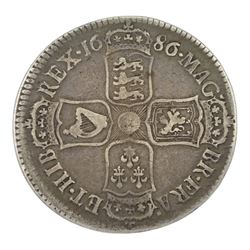 James II 1686 halfcrown coin, engraved to the obverse