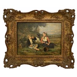 Louis Lassalle (French 1810-1870): Children and their Dog Having a Picnic, oil on board signed 18cm x 24cm