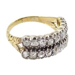 Victorian gold and silver two row, twenty old cut diamond ring, total diamond weight approx 1.15 carat