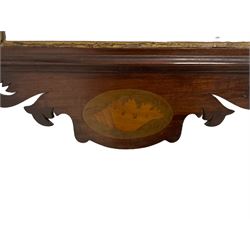 Georgian design mahogany fretwork mirror, the pediment carved with gilt ho ho bird, inlaid with shell motif, moulded slip and gilt inner slip