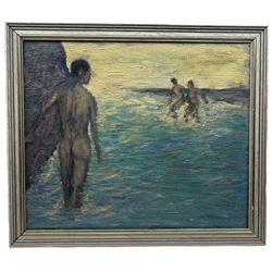 After Henry Scott Tuke (British 1858-1929): Nude Youths Bathing on the Coast, oil on canvas signed H S Tuke and dated 1921, 50cm x 60cm
