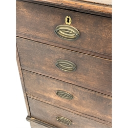 George III oak chest, two short and three long drawers, shaped bracket feet, W103cm, H100cm, D52cm