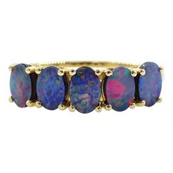 9ct gold five stone opal triplet ring, hallmarked 