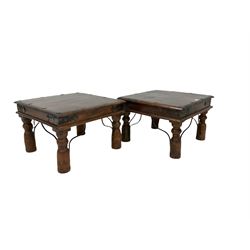 Pair of Indian hardwood coffee tables 