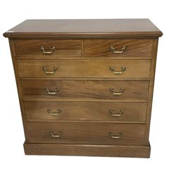 Large Victorian mahogany chest, moulded rectangular top over two short and three long graduating drawers, on plinth base 