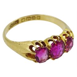 18ct gold synthetic pink corundum ring, Birmingham 1920
