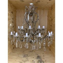 Large Venetian style glass chandelier, the stem with conforming scrolls supporting twenty five branches, with lustre chains and drops H110cm (Approx.)